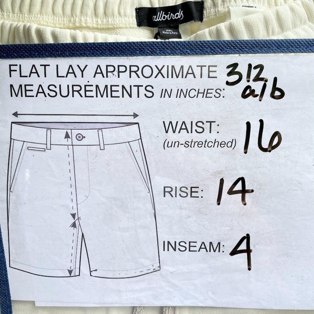 allbirds Sweat Shorts Womens 2XL White Cotton Hemp Knit Lounge Athleisure NEW! - Picture 8 of 12